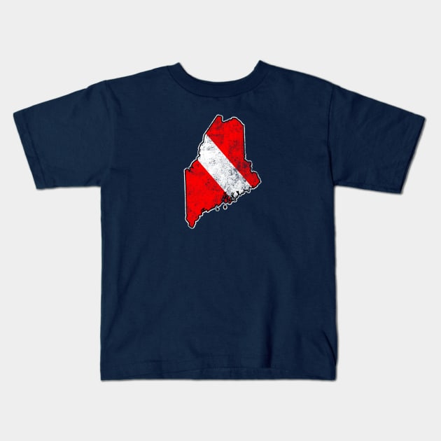 Maine Dive Flag Scuba Diving State Map Dive Flag Distressed Kids T-Shirt by TeeCreations